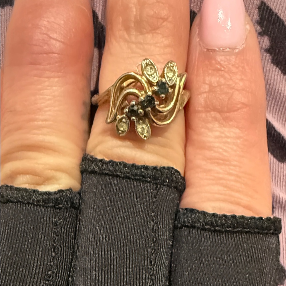 vintage 585 14k yellow gold blue spinel and diamond ring. - Picture 3 of 10